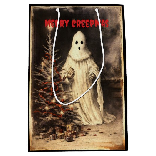 Merry Creepmas Spooky Ghost Gothic  Medium Cadeauzakje (Voorkant)