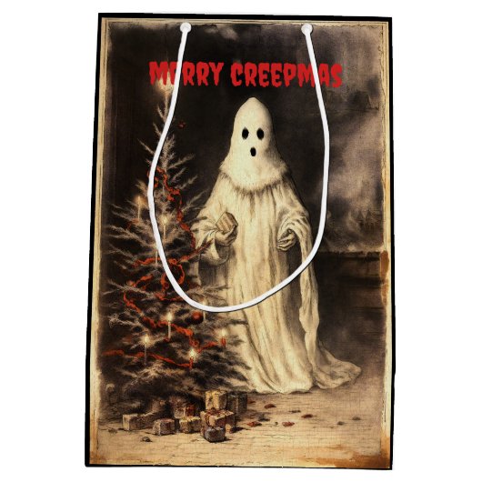 Merry Creepmas Spooky Ghost Gothic Medium Cadeauzakje (Achterkant)