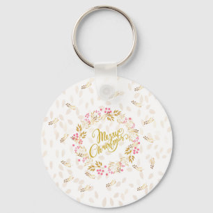 Merry Cristmas Wreath in Gold en Red Sleutelhanger