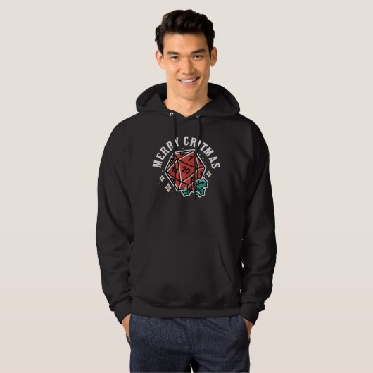 Merry Critmas Funny D20 Gamer Dice Hoodie (Voorkant volledig)