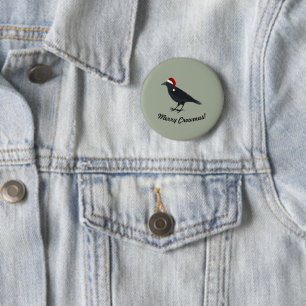 Merry Crowmas Kerstmis Crow Ronde Button 5,7 Cm