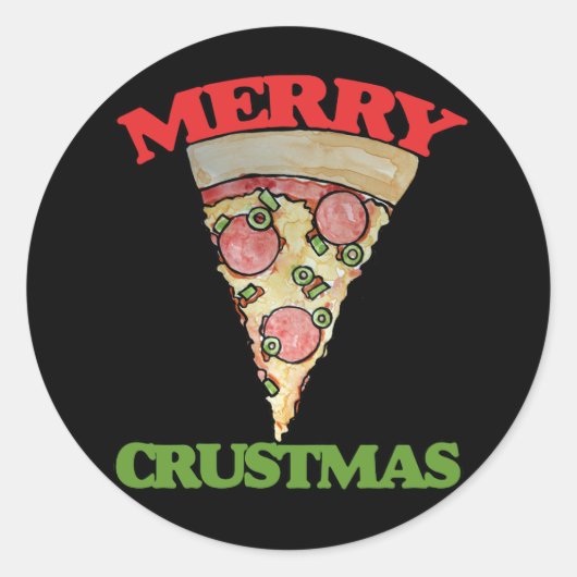 Merry Crustmas Christmas pizza Ronde Sticker (Voorkant)
