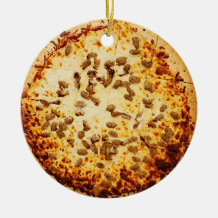 Merry Crustmas Funny Cheese and Sausage Pizza Keramisch Ornament
