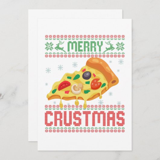 Merry Crustmas Funny Kerstmis Pizza Ugly Sweater Bedankkaart (Voorkant / Achterkant)