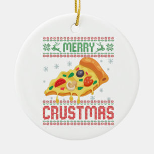 Merry Crustmas Funny Kerstmis Pizza Ugly Sweater Keramisch Ornament