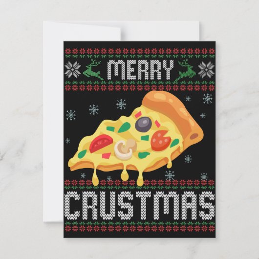 Merry Crustmas Funny Kerstmis Pizza Ugly Sweater Notitiekaartje (Voorkant)