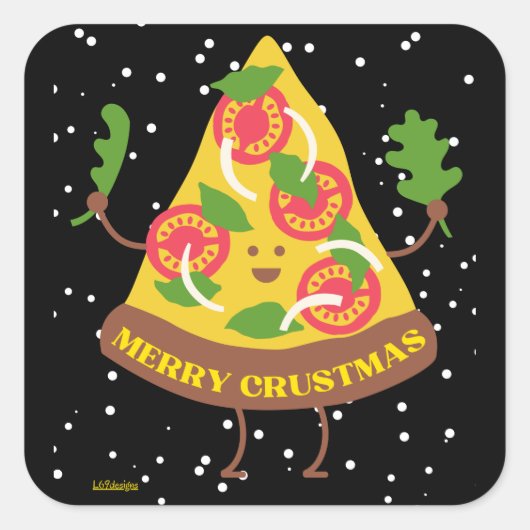 MERRY CRUSTMAS grappig kerstcadeauidee pizza pun Vierkante Sticker (Voorkant)