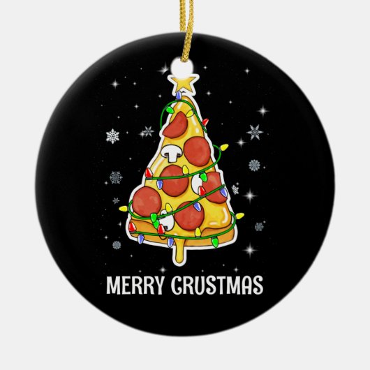 Merry Crustmas Pizza kerstboomgeschenken Keramisch Ornament (Voorkant)