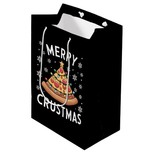 Merry Crustmas Pizza kerstboomgeschenken Medium Cadeauzakje (Voorkant Gekanteld)