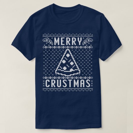 Merry Crustmas Pizza Ugly KerstSweater White T-shirt (Design voorkant)
