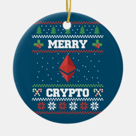 Merry Crypto Ethereum Ugly KerstSweater Keramisch Ornament (Voorkant)