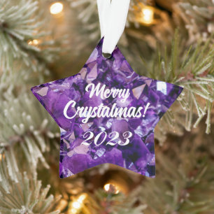 Merry Crystalmas 2023 Paarse Amethist Crystal Ornament