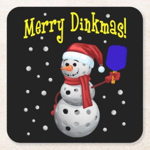 Merry Dinkmas - Pickleball Snowman Vierkante Kartonnen Onderzetter