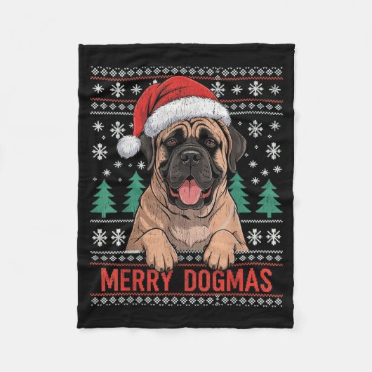 Merry Dogmas Funny Dog Santa Hat Christmas Xmas Fleece Deken (Voorkant)