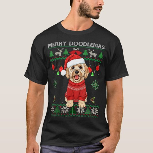 Merry Doodlemas Goldendoodle Wearing Ugly Christma T-shirt (Voorkant)