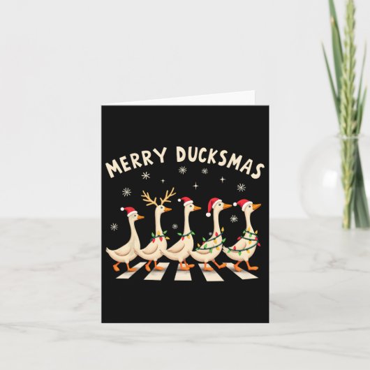 Merry Duckmas Funny Duck Kerstman Hoed Kerstmis Kaart (Voorkant)