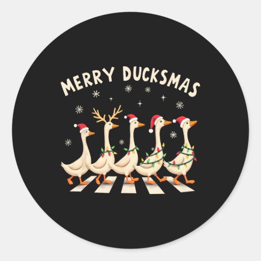 Merry Duckmas Funny Duck Kerstman Hoed Kerstmis Ronde Sticker (Voorkant)