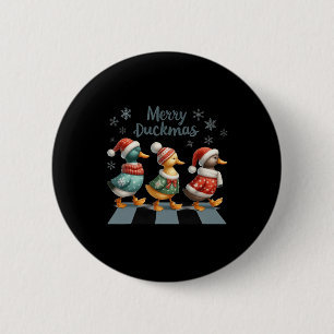 Merry Duckmas Funny Duck Lovers Santa Hat Lights C Ronde Button 5,7 Cm