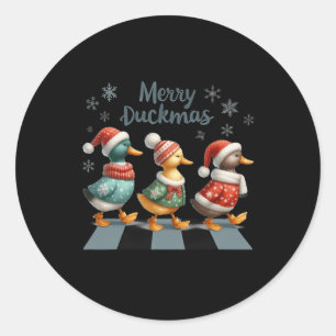Merry Duckmas Funny Duck Lovers Santa Hat Lights C Ronde Sticker