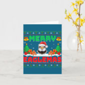 Merry Eaglemas - Eagle Wearing Santa Hat Ugly Chri Kaart (Gele Bloem)