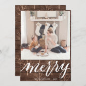 MERRY | Elegant Typografie Gold Tree Feestdagenkaart (Voorkant / Achterkant)