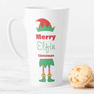 Merry Elfin kerstelf pet gestripte sokken Latte Mok