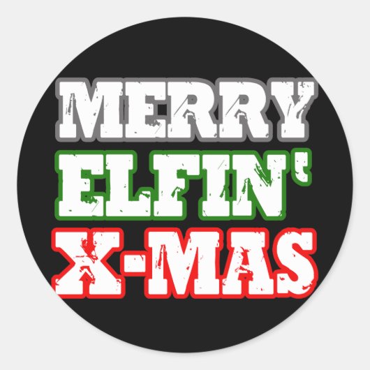 MERRY ELFIN XMAS -.png Ronde Sticker (Voorkant)
