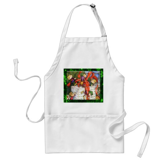 Merry Elves Wrapping Cadeau Apron Standaard Schort (Voorkant)