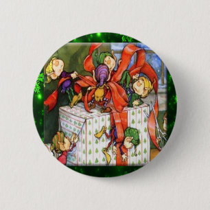 Merry Elves Wrapping Cadeau Round Button