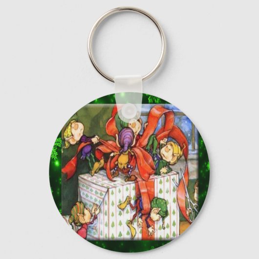 Merry Elves Wrapping Cadeau Sleutelhanger (Voorkant)