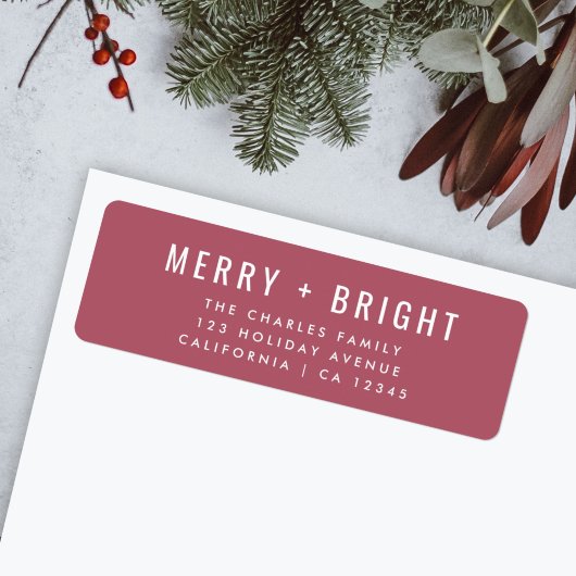 Merry en Bright | Berry Roos Kerstmis Etiket