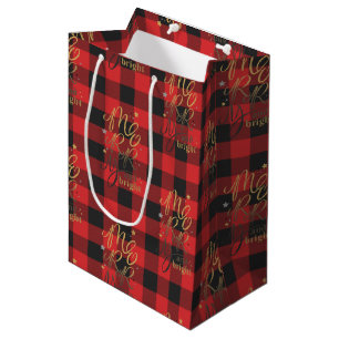 Merry en Bright Black Red Buffalo Pset Rustic Medium Cadeauzakje
