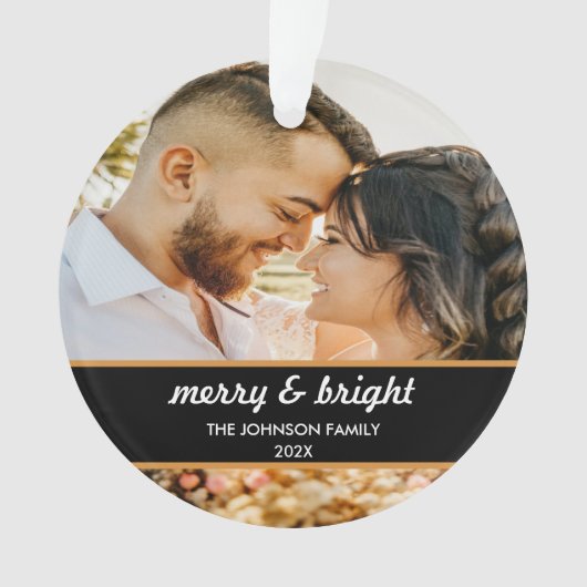 Merry en Bright | elegante kerstfeestfoto Ornament (voorkant)