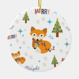 Merry en Bright Fox Keramisch Ornament