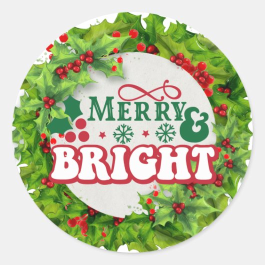 Merry en Bright Fun Holly Berries Ronde Sticker (Voorkant)
