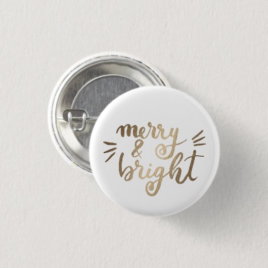 Merry en bright - goud ronde button 3,2 cm (Voorkant /achterkant)