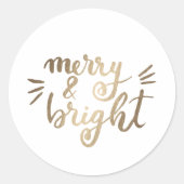 Merry en bright - goud ronde sticker (Voorkant)