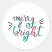 Merry en bright - groen en rood ronde sticker (Voorkant)