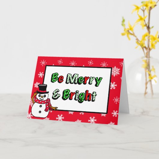 Merry en Bright Hand Drawn Snowman Kaart (Gele Bloem)