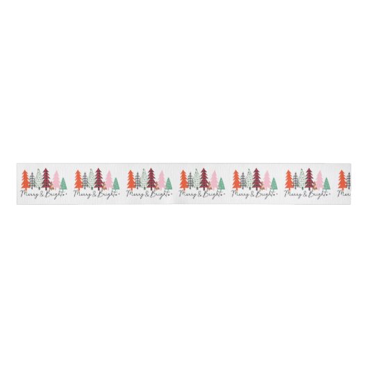 Merry- en Bright-kerstboomstructuur Grosgrain Lint (Voorkant)