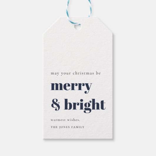 Merry en Bright kerstcadeautjes marineblauw Cadeaulabel (Voorkant)