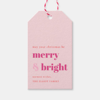 Merry en Bright kerstcadeautjes Roze gips Cadeaulabel
