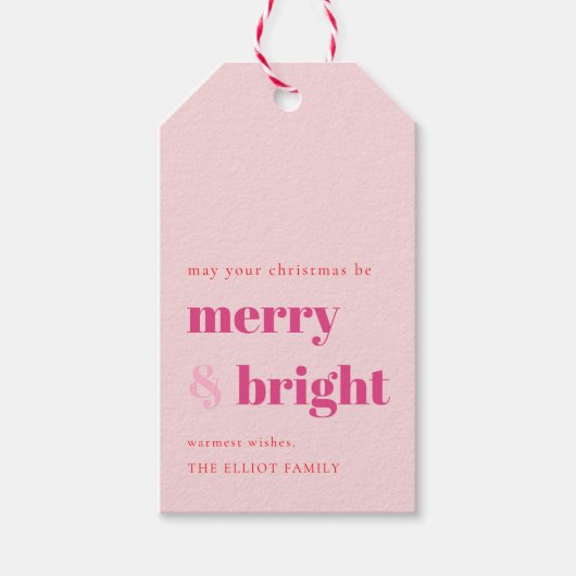 Merry en Bright kerstcadeautjes Roze gips Cadeaulabel (Voorkant)