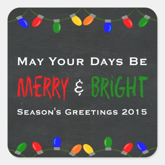 Merry en Bright kerstlampbord Vierkante Sticker (Voorkant)