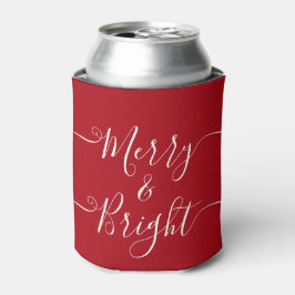 Merry en Bright | Modern Caligraphy Red Kerstmis Blikjeskoeler