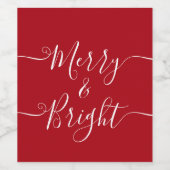 Merry en Bright | Modern Caligraphy Red Kerstmis Wijn Etiket (Enkel label)