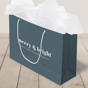 Merry en Bright Modern Xmas Dusky Smoke Blue Groot Cadeauzakje