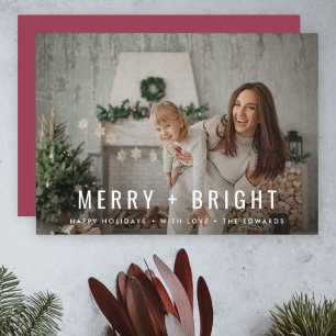 Merry en Bright Moderne kerstfoto van Trendy Feestdagenkaart
