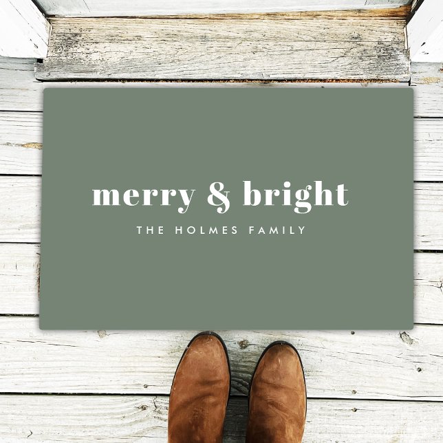 Merry en Bright | Moderne minimale kerstgroen Deurmat (Creator heeft geüpload)