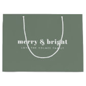 Merry en Bright | Moderne minimale kerstgroen Groot Cadeauzakje (Voorkant)